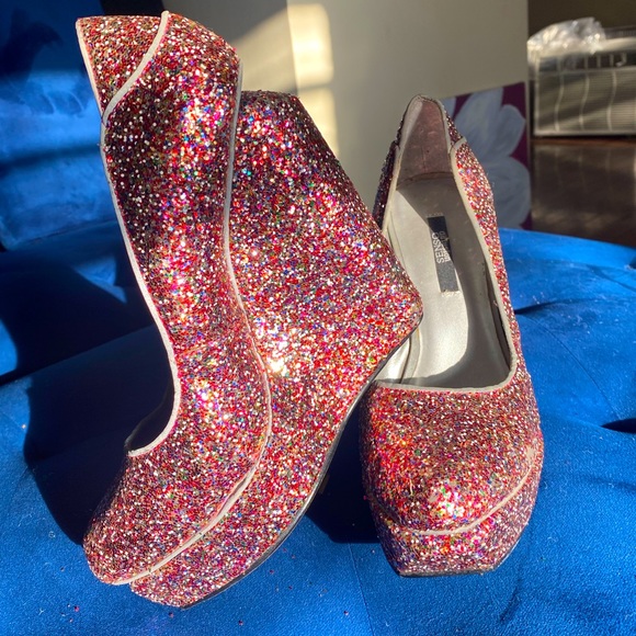 Sexy PINK Glitter Wedge Heel, Women’s Size 6.5 - Picture 3 of 5